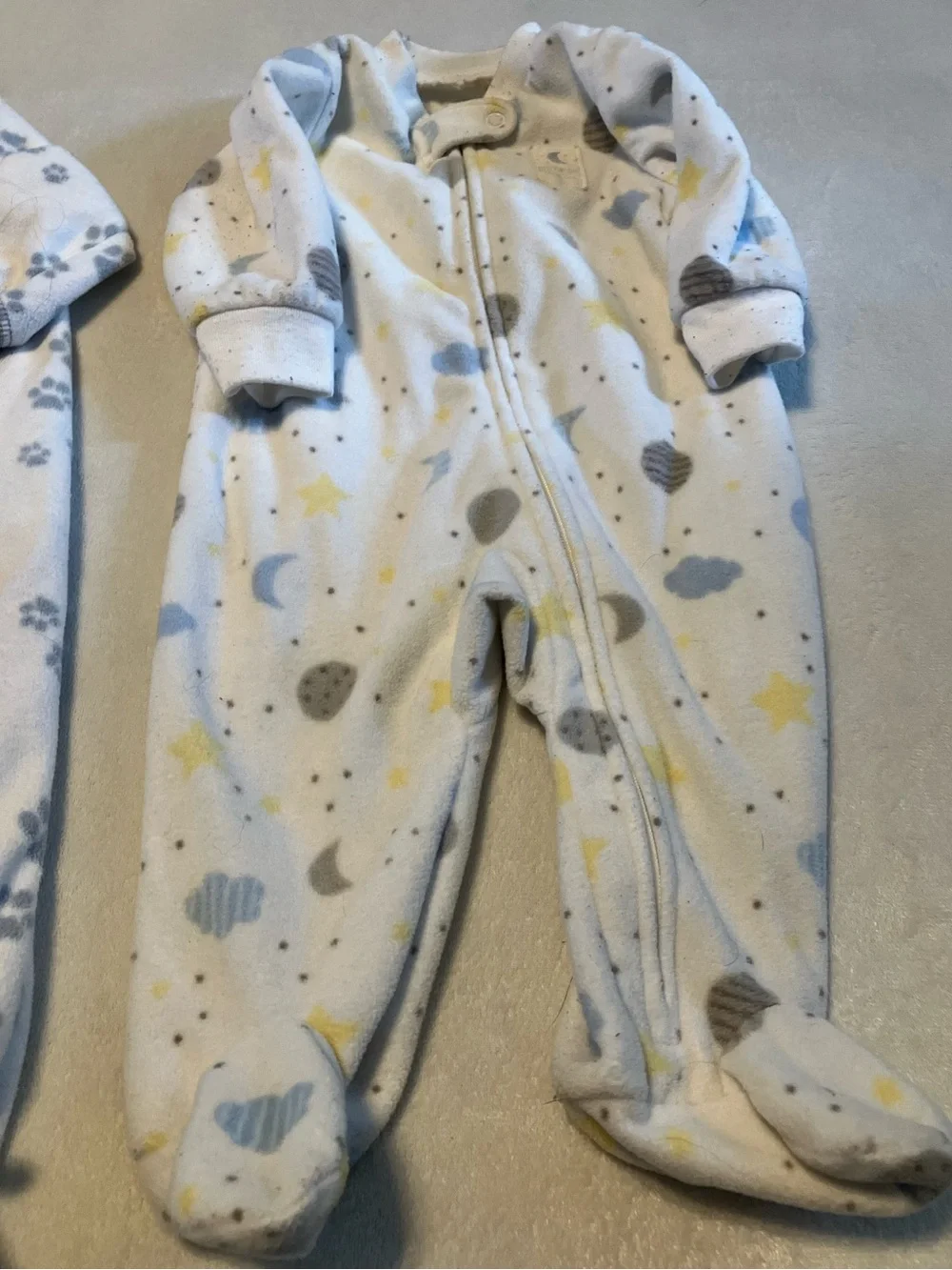Blue and White Dog and Clouds and Moon Baby Footed One-Pieces (2-Pack)
